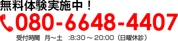 080-6648-4407 受付時間  月～土　:8:30～20:00（日曜休診）